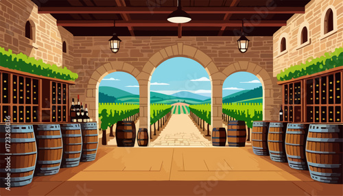 Rustic Wine Cellar Interior Vector