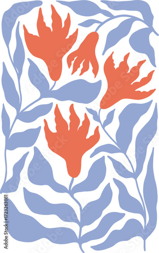 Abstract floral art with orange and blue shapes