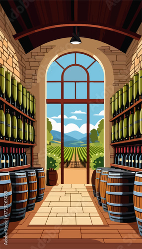 Vintage Vineyard Cellar Vector Art