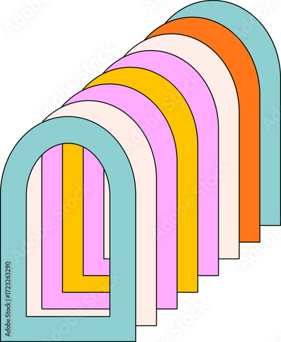 Abstract arched shapes in pastel colors receding