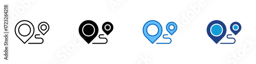 Location Pin Multiple Style Icon Design Vector - Two map markers indicating current and target location or directions