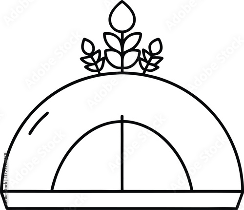 rooftop yoga dome with plants illustration on transparent