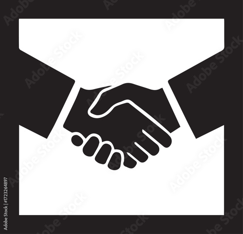 Business Agreement Black and White Icon of Handshake within a Square