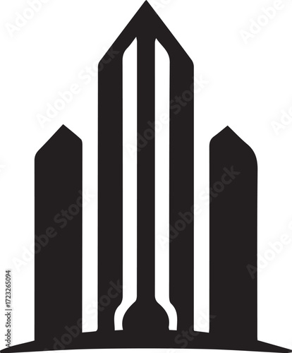 Stylized architectural building silhouette icon for modern design projects and urban branding applications