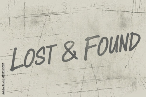 Lost and found sign written on a textured surface