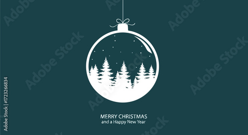 Stunning Christmas ornament captures winter forest scene with falling snow, perfect for festive greetings and seasonal designs