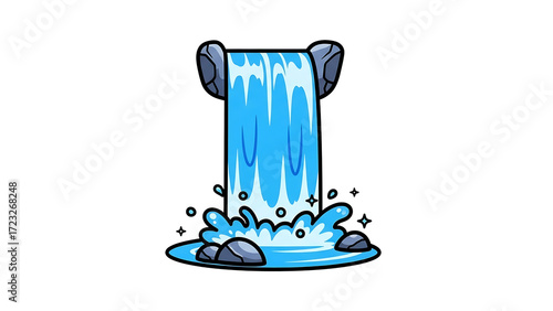 Cartoon waterfall cascading from a stone pipe