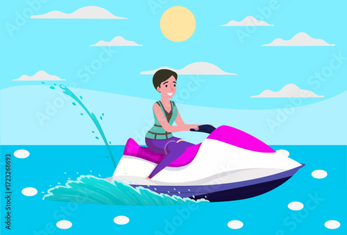 Jet Sprint Boat Racing Concept Illustration Vector Style