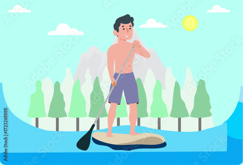 Standup Paddleboarding Concept Illustration Vector Style