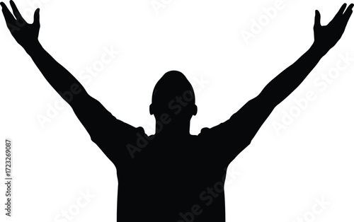 Silhouette arms raised victory celebration success joyful person vector