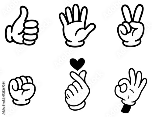 Cartoon Hand Gesture Icons Collection with Various Finger Signs