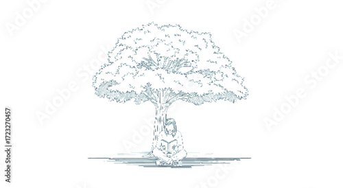 Emotional Reflection, Person, Under a Tree, Illustration, Nature, Tranquil, Contemplative