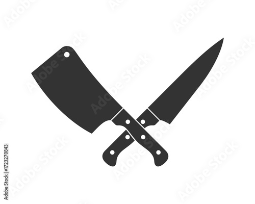 Knives for meat graphic icon. Crossed kitchen knives isolated sign on white background. Butchery symbol. Vector illustration