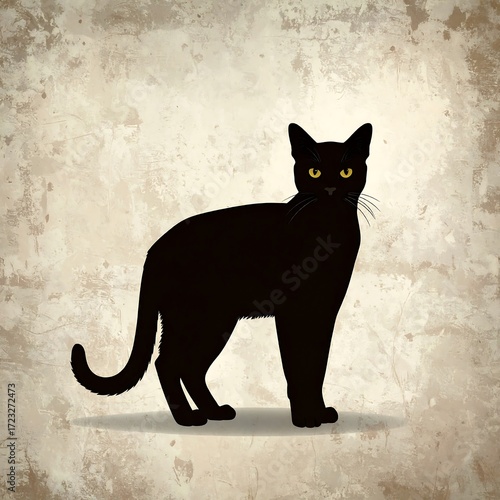 Black cat silhouette on textured background