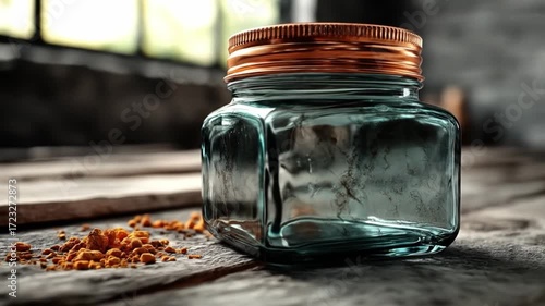 Glass jar on wooden surface