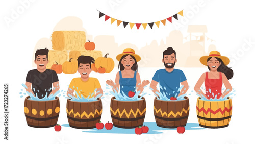 Apple Bobbing Fun: Capturing the spirited joy of an apple bobbing, where laughter, splashes, and the autumnal spirit blend into a picturesque scene, celebrating the timeless fun of this tradition.