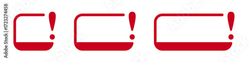 Red exclamation mark icon variations in rounded frames.