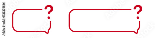 Red outline speech bubbles with question marks.