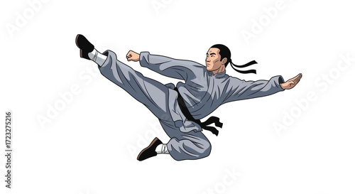 A Determined Martial Artist Demonstrates Skill in a Dynamic Pose