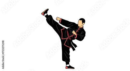 A Kung Fu master executes a high kick showcasing martial arts discipline