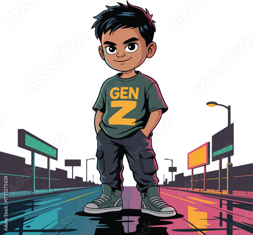 Gen Z Boy Standing Street Cartoon Character Vector Illustration