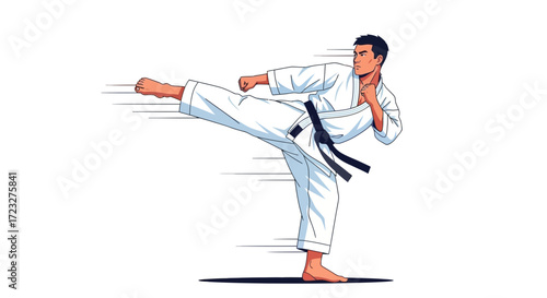 Dynamic martial artist demonstrating a swift kick with stylized speed lines