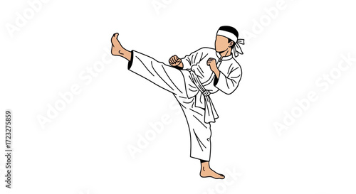 Dynamic martial artist executing a high kick in traditional attire graphic