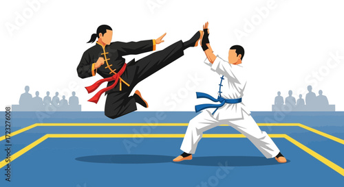 Dynamic martial arts display showcasing agility and sportive engagement