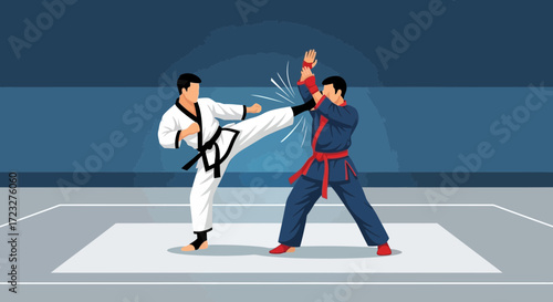 Dynamic martial arts sparring illustration showcasing skill and discipline