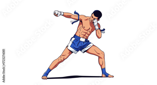 Dynamic Muay Thai Athlete Delivering a Powerful Punch, in vector Style