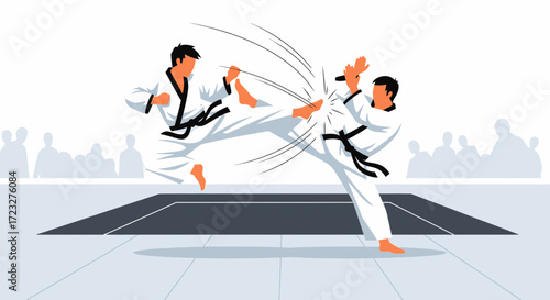 Dynamic Martial Arts Sparring Showcase with Focused Kick and Energy Lines