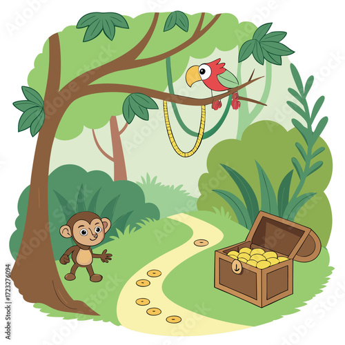 Vibrant jungle adventure banner featuring playful emojis and wild animals perfect for children s themes parties or educational content