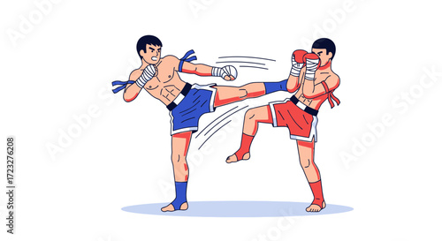 Dynamic muay thai duel illustration embodying power and discipline