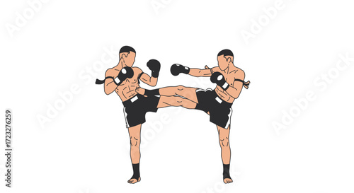 Dynamic Muay Thai kickboxing combat scene featuring fighters in action