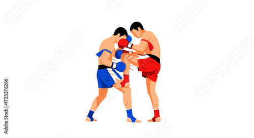 Dynamic Muay Thai Sparring Match Illustration in Vibrant Colors