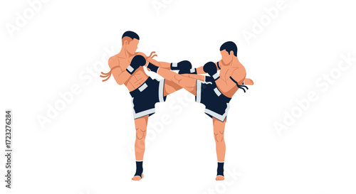 Dynamic Muay Thai Sparring Illustration with Flat Design Style