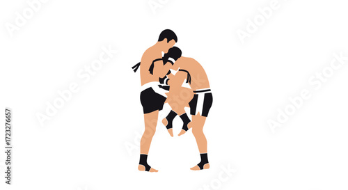 Graphic portrayal of two martial artists during intense ring combat
