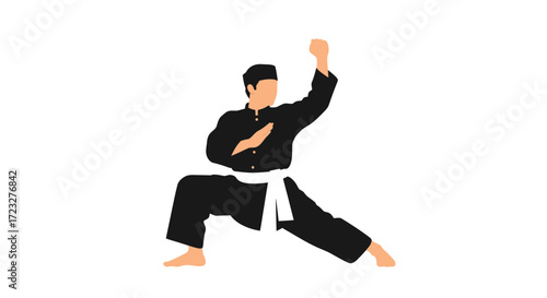 Illustration of Martial Arts Practitioner in Traditional Uniform on White