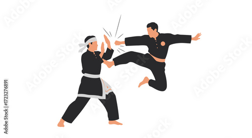 Illustrative depiction of pencak silat martial arts fight scene action