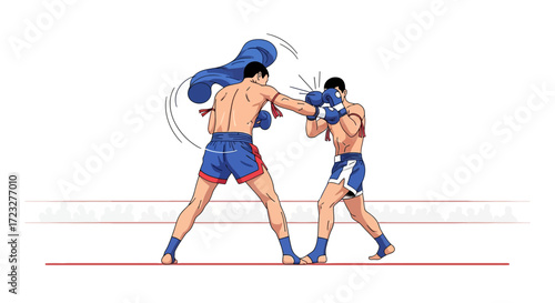 Intense muay thai clash, showcasing athleticism and combat sports skill