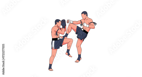 Intense muay thai match illustration featuring two boxers in action