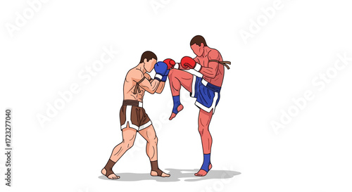Intense muay thai sparring showcasing dynamic combat techniques with action