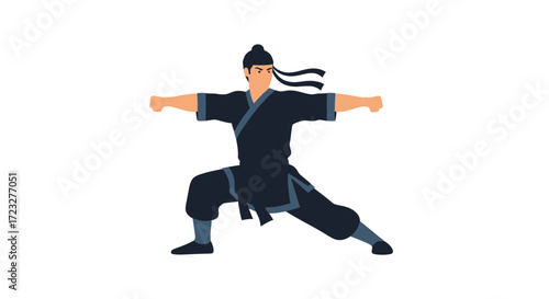 Isolated stylized illustration of a martial artist practicing stances
