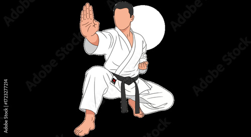 Karateka ready stance for combat, showcasing discipline and focus