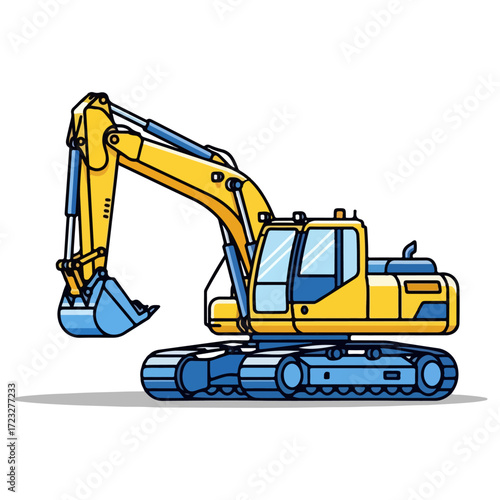 Yellow Excavator on Tracks, Powerful Digger Machine.