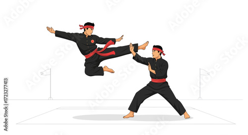 Pencak Silat Martial Arts Demonstration in Traditional Attire and Movement