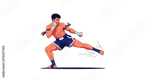 Muay Thai fighter unleashing a powerful kick, showcasing martial arts spirit