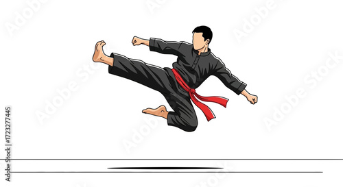 Pencak Silat Practitioner Demonstrates a Dynamic Flying Kick with Precision