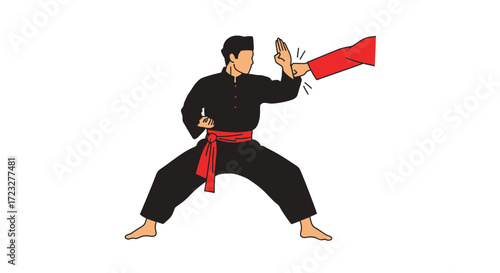 Silat martial arts practice with a red belt and countering an attack