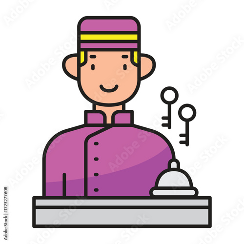 Concierge with keys and a service bell behind a counter
